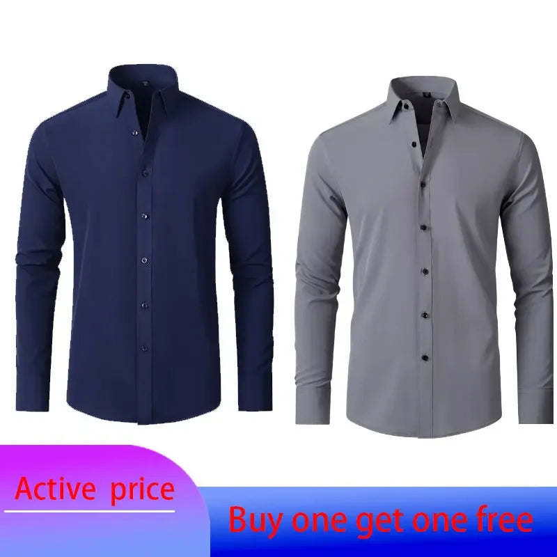 6xl summer black White Oversize men's long-sleeved Dress shirt  High quality elastic force non-iron  business casual